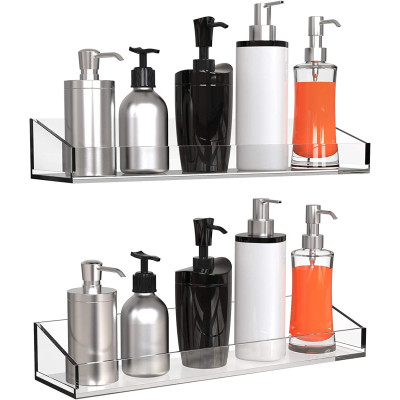Best Media, Acrylic Bathroom Shelves, Wall Mounted No Drilling Thick Clear Storage & Display Shelving, 2 Pack