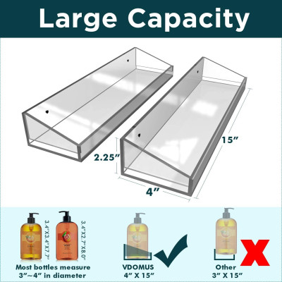 Best Media, Acrylic Bathroom Shelves, Wall Mounted No Drilling Thick Clear Storage & Display Shelving, 2 Pack