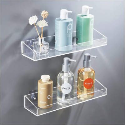 Best Media, Acrylic Bathroom Shelves, Wall Mounted No Drilling Thick Clear Storage & Display Shelving, 2 Pack