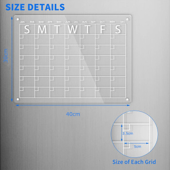 (40x30cm) Clear Acrylic Magnetic Dry Erase Board and Calendar for Fridge,Includes 6 Markers بورد مغناطيسي من الاكريليك الشفاف للملاحظات والتخطيط