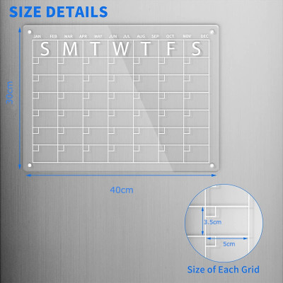 (40x30cm) Clear Acrylic Magnetic Dry Erase Board and Calendar for Fridge,Includes 6 Markers بورد مغناطيسي من الاكريليك الشفاف للملاحظات والتخطيط