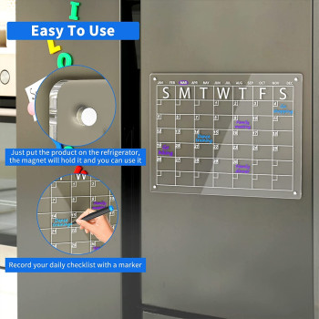 (40x30cm) Clear Acrylic Magnetic Dry Erase Board and Calendar for Fridge,Includes 6 Markers بورد مغناطيسي من الاكريليك الشفاف للملاحظات والتخطيط