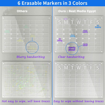 (40x30cm) Clear Acrylic Magnetic Dry Erase Board and Calendar for Fridge,Includes 6 Markers بورد مغناطيسي من الاكريليك الشفاف للملاحظات والتخطيط