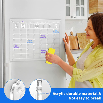 (40x30cm) Clear Acrylic Magnetic Dry Erase Board and Calendar for Fridge,Includes 6 Markers بورد مغناطيسي من الاكريليك الشفاف للملاحظات والتخطيط
