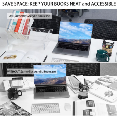 Best Media, (40x20cm) Acrylic Desktop Bookcase, Book Storage Organizer Bookshelves, Clear Modern Tabletop Storage Rack حامل و منظم كتب و مجلات لسطح المكتب، سهل التجميع