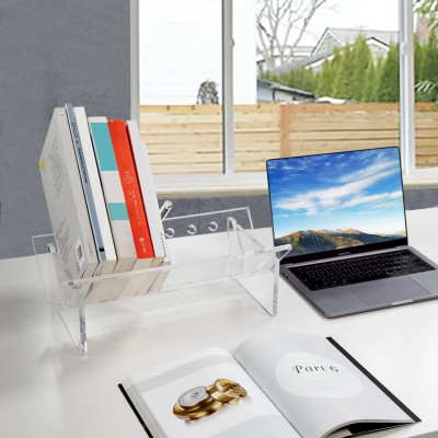 Best Media, (40x20cm) Acrylic Desktop Bookcase, Book Storage Organizer Bookshelves, Clear Modern Tabletop Storage Rack حامل و منظم كتب و مجلات لسطح المكتب، سهل التجميع