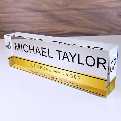 Personalized Name Plate for Desks (20x3x6 cm), Custom Desk Name Plate with Name and Credentials, Office Desk Decor