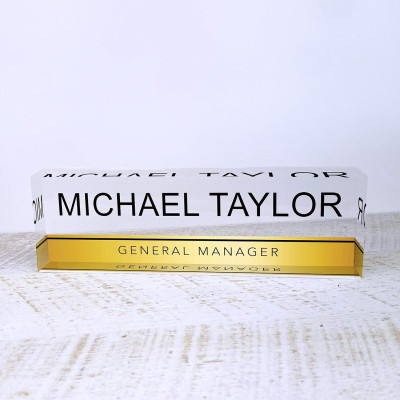 Personalized Name Plate for Desks (20x3x6 cm), Custom Desk Name Plate with Name and Credentials, Office Desk Decor