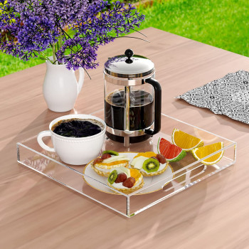 Acrylic Serving Tray (38x38 cm), Spill Proof - Clear Decorative Tray, Coffee tray, Table Countertop with Handles tray صينية تقديم من الاكريليك