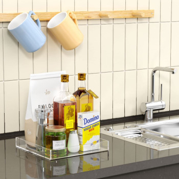 Acrylic Serving Tray (38x38 cm), Spill Proof - Clear Decorative Tray, Coffee tray, Table Countertop with Handles tray صينية تقديم من الاكريليك