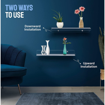Best Media, Clear Acrylic Shelves for Wall - Pack of 3 Invisible Floating Bookshelf with Installation Kit & Covers to Hide Screws - Decoration & Storage Acrylic Wall Shelf s Room, Bathroom & Kitchen