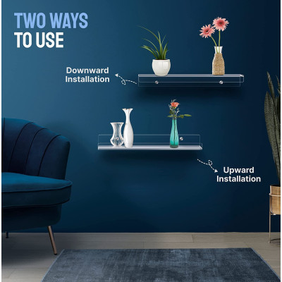 Best Media, Clear Acrylic Shelves for Wall - Pack of 3 Invisible Floating Bookshelf with Installation Kit & Covers to Hide Screws - Decoration & Storage Acrylic Wall Shelf s Room, Bathroom & Kitchen