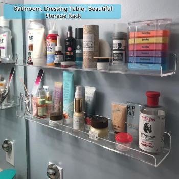Best Media, Clear Acrylic Shelves for Wall - Pack of 3 Invisible Floating Bookshelf with Installation Kit & Covers to Hide Screws - Decoration & Storage Acrylic Wall Shelf s Room, Bathroom & Kitchen