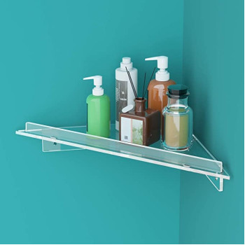 Best Media,4 Pack, Small Bathroom Corner Shelf (20x28cm), Clear Acrylic Wall Mount Floating Shower Organizer for Bottles, Cups and Plants رف زاويه منظم صغير للحمام