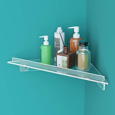 Best Media,4 Pack, Small Bathroom Corner Shelf (20x28cm), Clear Acrylic Wall Mount Floating Shower Organizer for Bottles, Cups and Plants رف زاويه منظم صغير للحمام