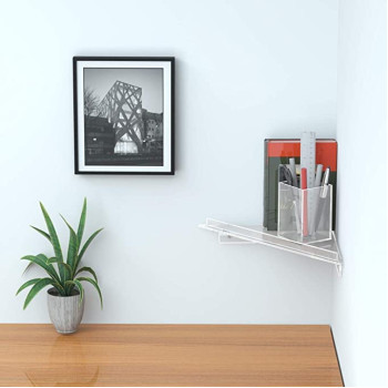 Best Media,4 Pack, Small Bathroom Corner Shelf (20x28cm), Clear Acrylic Wall Mount Floating Shower Organizer for Bottles, Cups and Plants رف زاويه منظم صغير للحمام