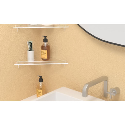 Best Media,4 Pack, Small Bathroom Corner Shelf (20x28cm), Clear Acrylic Wall Mount Floating Shower Organizer for Bottles, Cups and Plants رف زاويه منظم صغير للحمام