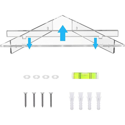 Best Media,4 Pack, Small Bathroom Corner Shelf (20x28cm), Clear Acrylic Wall Mount Floating Shower Organizer for Bottles, Cups and Plants رف زاويه منظم صغير للحمام