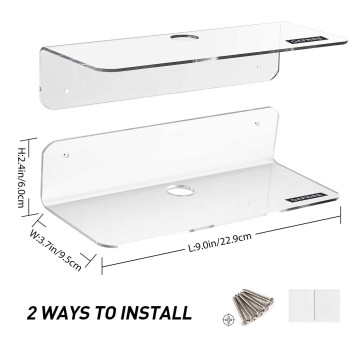 2-Piece Floating Wall Shelves, Clear Acrylic Shelves with Cable Clips, 30 cm Compact Wall-Mounted Display for Bedroom Bathroom Gaming Room Living Room or Office Use, Clear Color