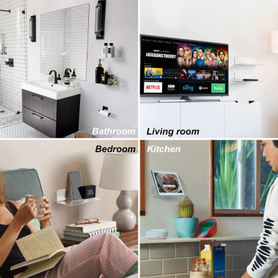 2-Piece Floating Wall Shelves, Clear Acrylic Shelves with Cable Clips, 30 cm Compact Wall-Mounted Display for Bedroom Bathroom Gaming Room Living Room or Office Use, Clear Color