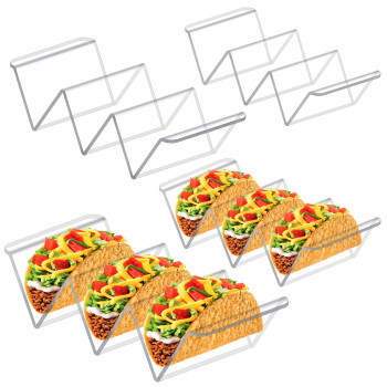 4-Piece Acrylic Taco Holder Stand, Clear Rack Tray for Taco Shells, Ideal for Serving Tacos at Restaurants or Home Dining Tables, Stable Design for Presentation and Filling, Clear Color