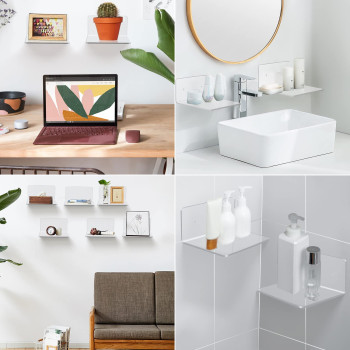 4-Piece Small Acrylic Wall Shelves, 10 cm Floating Display Ledges for Storage and Decoration, Clear Wall-Mounted Mini Shelves with 2 Installation Methods for Home or Office Use, Clear