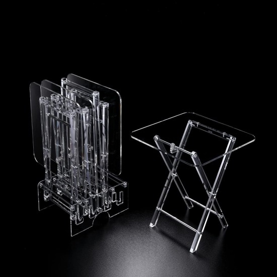4 Clear Acrylic Coffee Tables Square Classic Design with Stand Set for convenient storage
