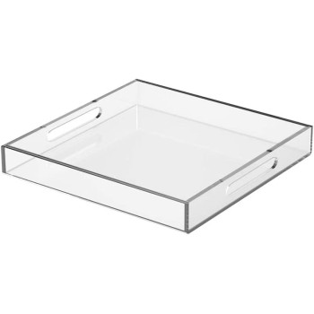 Acrylic Serving Tray (25x25 cm), Spill Proof - Clear Decorative Tray, Coffee tray, Table Countertop with Handles tray صينية تقديم من الاكريليك