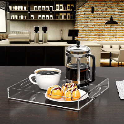 Acrylic Serving Tray (25x25 cm), Spill Proof - Clear Decorative Tray, Coffee tray, Table Countertop with Handles tray صينية تقديم من الاكريليك