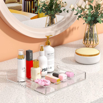 Acrylic Serving Tray (25x25 cm), Spill Proof - Clear Decorative Tray, Coffee tray, Table Countertop with Handles tray صينية تقديم من الاكريليك
