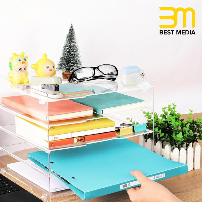 5-Tier Acrylic Desk Organizer, Letter Tray, Paper File Holder Sorter, Stackable Desktop Storage for Office Supplies, Mail, Heavy Duty Organization, 32x25x27 cm, Clear