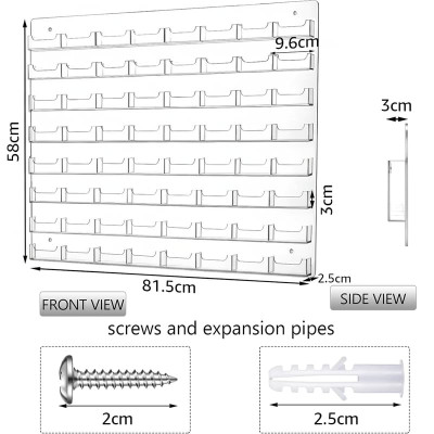 64-Pocket Wall Mount Acrylic Business Card Holder, Clear Sticker Display Rack and Multiple Card Organizer with Pre-Drilled Holes - 60L x 5W x 65H cm - 64-Pocket Wall Mount - 1 piece - Clear