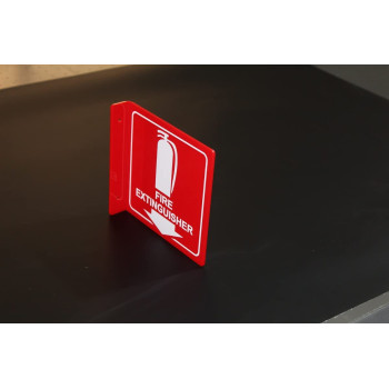Projecting Fire Extinguisher Sign, 15 x 15 cm Polished Acrylic Wall Sign with Down Arrow, Double-Sided Safety Display for Emergency Visibility in Buildings, Offices or Warehouses - Red