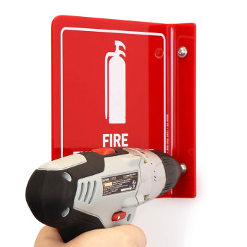 Projecting Fire Extinguisher Sign, 15 x 15 cm Polished Acrylic Wall Sign with Down Arrow, Double-Sided Safety Display for Emergency Visibility in Buildings, Offices or Warehouses - Red