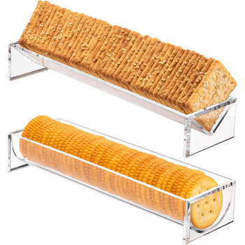 2-Piece Acrylic Cracker Serving Tray, Clear Rectangular Cracker Holders for Party Platters, Food Displays, and Charcuterie Boards, Elegant Riser Stand for Home and Event Use, Clear