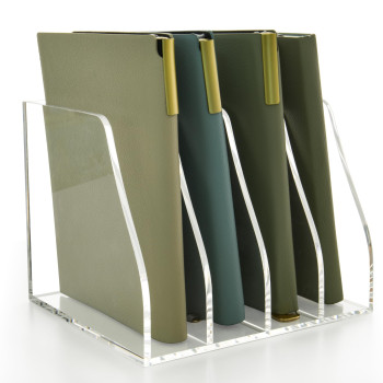 4-Compartment Clear Acrylic Magazine and File Holder, Vertical Desk Document Sorter and Organizer for Office, Home, or Classroom - 28L x 22W x 18H cm - 4-Slot Vertical - 1 piece - Clear