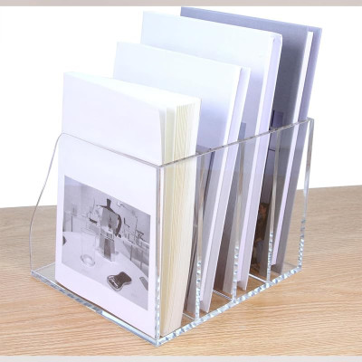4-Compartment Clear Acrylic Magazine and File Holder, Vertical Desk Document Sorter and Organizer for Office, Home, or Classroom - 28L x 22W x 18H cm - 4-Slot Vertical - 1 piece - Clear