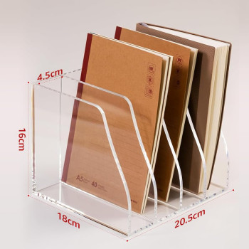 4-Compartment Clear Acrylic Magazine and File Holder, Vertical Desk Document Sorter and Organizer for Office, Home, or Classroom - 28L x 22W x 18H cm - 4-Slot Vertical - 1 piece - Clear