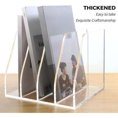 4-Compartment Clear Acrylic Magazine and File Holder, Vertical Desk Document Sorter and Organizer for Office, Home, or Classroom - 28L x 22W x 18H cm - 4-Slot Vertical - 1 piece - Clear