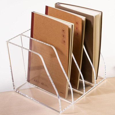 4-Compartment Clear Acrylic Magazine and File Holder, Vertical Desk Document Sorter and Organizer for Office, Home, or Classroom - 28L x 22W x 18H cm - 4-Slot Vertical - 1 piece - Clear