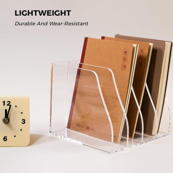 4-Compartment Clear Acrylic Magazine and File Holder, Vertical Desk Document Sorter and Organizer for Office, Home, or Classroom - 28L x 22W x 18H cm - 4-Slot Vertical - 1 piece - Clear