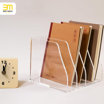 4-Compartment Clear Acrylic Magazine and File Holder, Vertical Desk Document Sorter and Organizer for Office, Home, or Classroom - 28L x 22W x 18H cm - 4-Slot Vertical - 1 piece - Clear