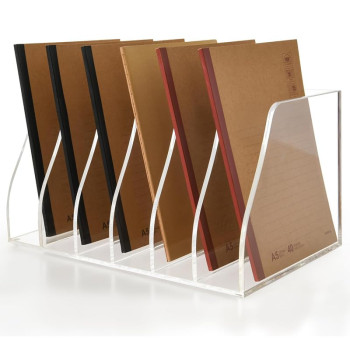 6-Compartment Clear Acrylic Magazine and File Holder, Vertical Desk Document Sorter and Organizer for Office, Home, or Classroom - 35L x 25W x 18H cm - 6-Slot Vertical - 1 piece - Clear