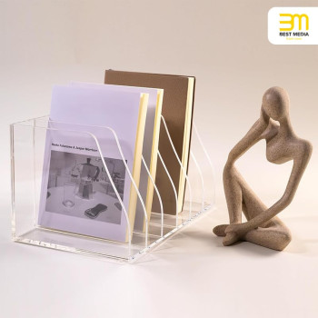 6-Compartment Clear Acrylic Magazine and File Holder, Vertical Desk Document Sorter and Organizer for Office, Home, or Classroom - 35L x 25W x 18H cm - 6-Slot Vertical - 1 piece - Clear