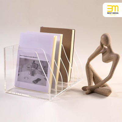 6-Compartment Clear Acrylic Magazine and File Holder, Vertical Desk Document Sorter and Organizer for Office, Home, or Classroom - 35L x 25W x 18H cm - 6-Slot Vertical - 1 piece - Clear