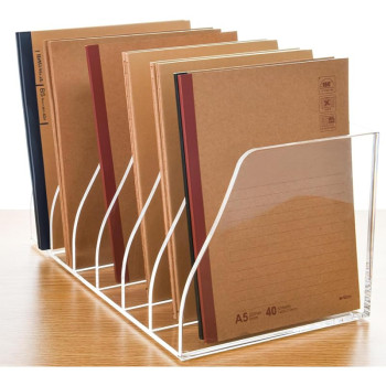 6-Compartment Clear Acrylic Magazine and File Holder, Vertical Desk Document Sorter and Organizer for Office, Home, or Classroom - 35L x 25W x 18H cm - 6-Slot Vertical - 1 piece - Clear