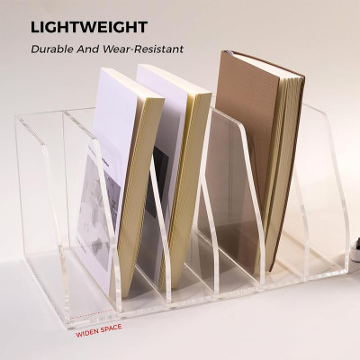 6-Compartment Clear Acrylic Magazine and File Holder, Vertical Desk Document Sorter and Organizer for Office, Home, or Classroom - 35L x 25W x 18H cm - 6-Slot Vertical - 1 piece - Clear