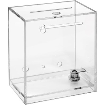 Acrylic Donation and Suggestion Box with Lock, Crystal Clear Freestanding or Wall-Mounted Display Box for Ballots, Promotions, or Feedback, Secure Slot Lid with Keys, Transparent Design