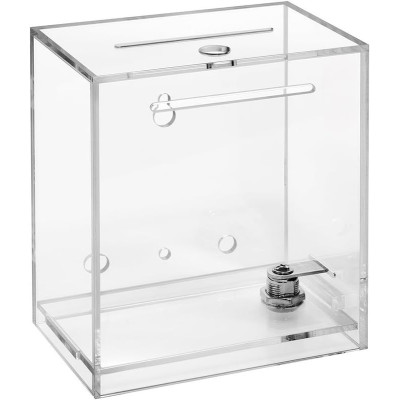 Acrylic Donation and Suggestion Box with Lock, Crystal Clear Freestanding or Wall-Mounted Display Box for Ballots, Promotions, or Feedback, Secure Slot Lid with Keys, Transparent Design