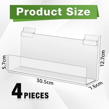 Slatwall J-Ledge Shelf, Classic Design Acrylic Display with Lip, 15.24 cm Width 4 Pack, Clear, Retail Boutique & Home Storage, Heavy Duty Floating Panel Shoe Rack & Organization